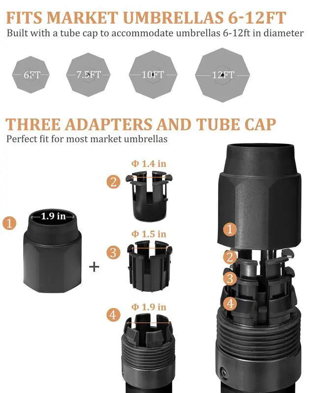 Alt view image 5 of 7 - 45lbs Patio Umbrella Base with Wheels - Heavy Duty Outdoor Patio Market Umbrella Stand for Deck with Rollers, Poolside, Balcony, Wind-Resistant Design, Black