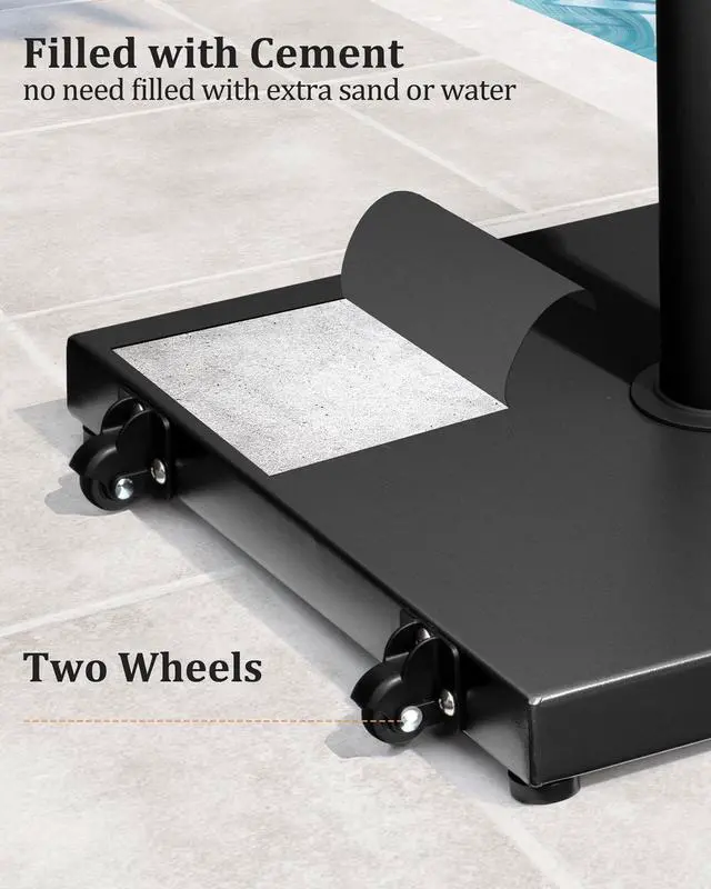 Alt view image 6 of 7 - 45lbs Patio Umbrella Base with Wheels - Heavy Duty Outdoor Patio Market Umbrella Stand for Deck with Rollers, Poolside, Balcony, Wind-Resistant Design, Black