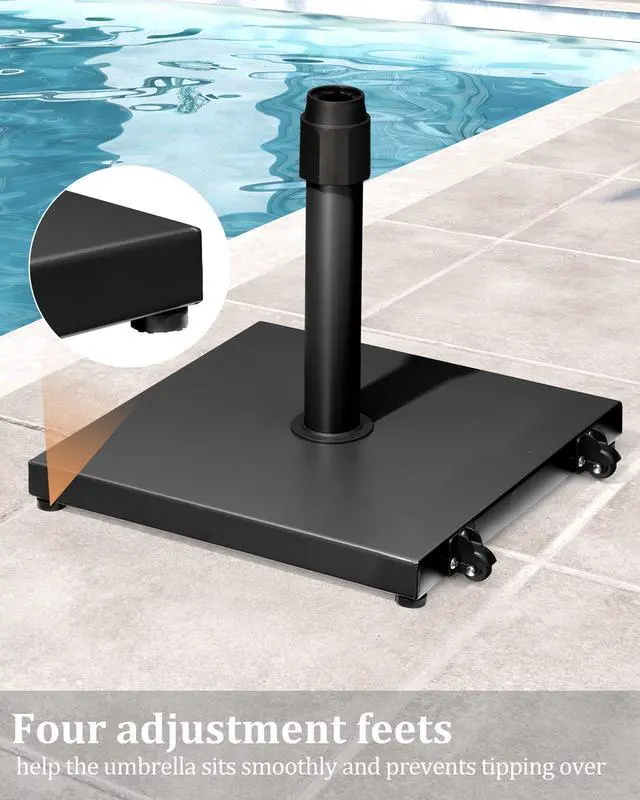 Alt view image 7 of 7 - 45lbs Patio Umbrella Base with Wheels - Heavy Duty Outdoor Patio Market Umbrella Stand for Deck with Rollers, Poolside, Balcony, Wind-Resistant Design, Black