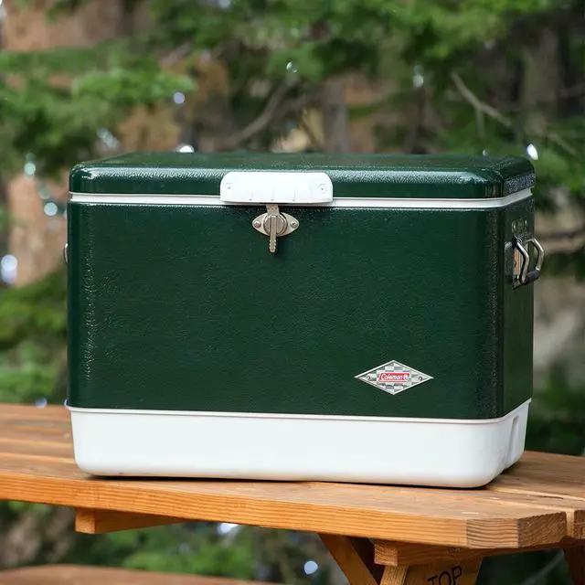 Alt view image 7 of 7 - Vintage 54qt Steel Belted Cooler, Keeps Ice Up to 4 Days, 85-Can Capacity Hard Cooler with Drain & Have-A-Seat Lid