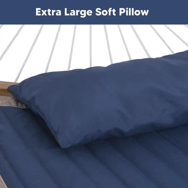 Alt view image 3 of 7 - Portable Outdoor Hammock with Stand, Heavy Duty Hammock with Carrying Bag, Soft Pillow, Balance Ropes, Dark Blue