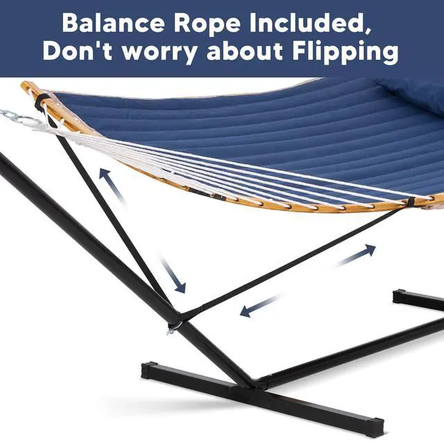 Alt view image 5 of 7 - Portable Outdoor Hammock with Stand, Heavy Duty Hammock with Carrying Bag, Soft Pillow, Balance Ropes, Dark Blue