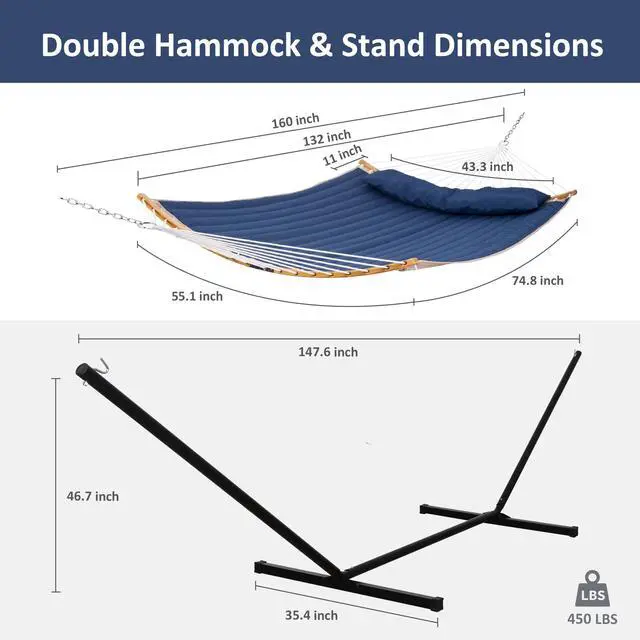 Alt view image 6 of 7 - Portable Outdoor Hammock with Stand, Heavy Duty Hammock with Carrying Bag, Soft Pillow, Balance Ropes, Dark Blue