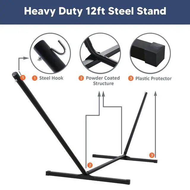 Alt view image 7 of 7 - Portable Outdoor Hammock with Stand, Heavy Duty Hammock with Carrying Bag, Soft Pillow, Balance Ropes, Dark Blue