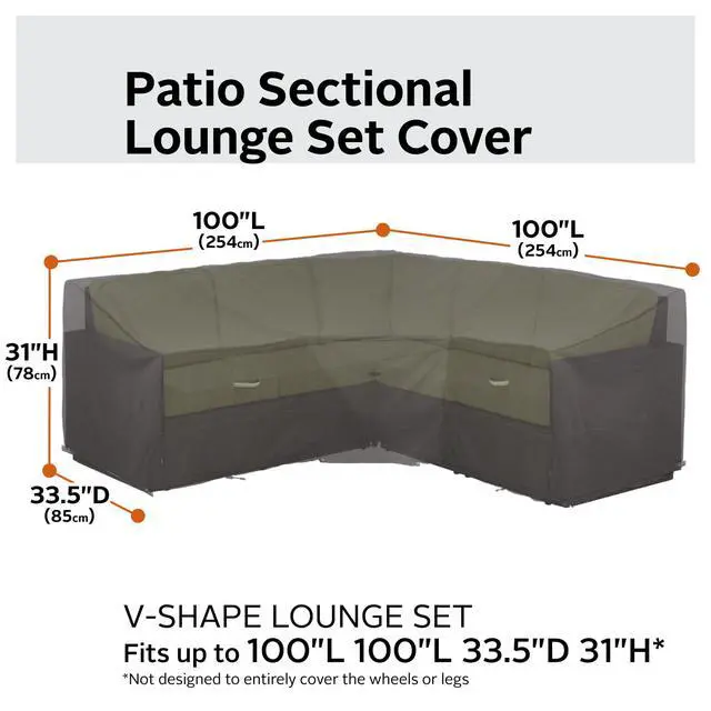 Alt view image 3 of 7 - Ravenna Water-Resistant 100 Inch Patio V-Shaped Sectional Lounge Set Cover, Patio Furniture Covers