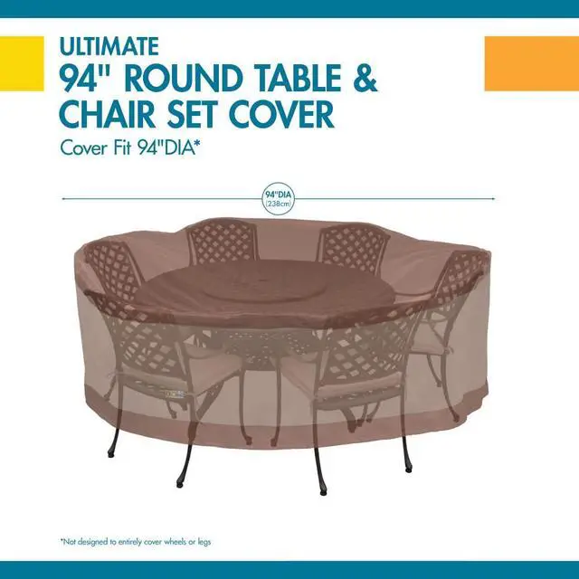 Alt view image 7 of 7 - Ultimate Water-Resistant 96 Inch Round Patio Table & Chair Set Cover, Outdoor Table Cover