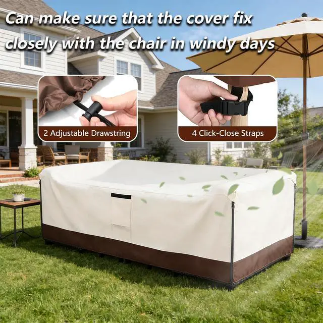 Alt view image 3 of 7 - Patio Furniture Covers Waterproof,600D Heavy Duty Patio Cover for 6/7/8 PCS Sets Sectional Sofa Couch Dining Rocking Swivel Chairs Ottomans Coffee Table,110L x 84W x 28H inch Beige & Brown