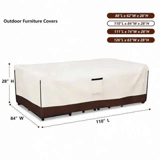 Alt view image 2 of 7 - Patio Furniture Covers Waterproof,600D Heavy Duty Patio Cover for 6/7/8 PCS Sets Sectional Sofa Couch Dining Rocking Swivel Chairs Ottomans Coffee Table,110L x 84W x 28H inch Beige & Brown
