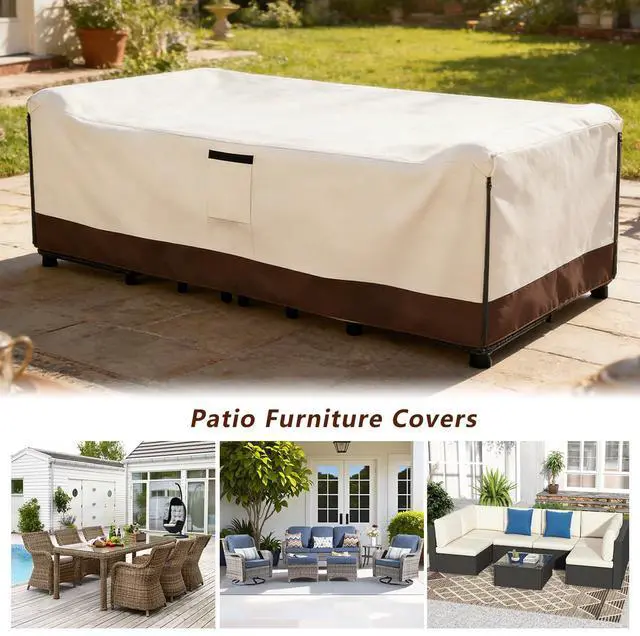 Alt view image 4 of 7 - Patio Furniture Covers Waterproof,600D Heavy Duty Patio Cover for 6/7/8 PCS Sets Sectional Sofa Couch Dining Rocking Swivel Chairs Ottomans Coffee Table,110L x 84W x 28H inch Beige & Brown