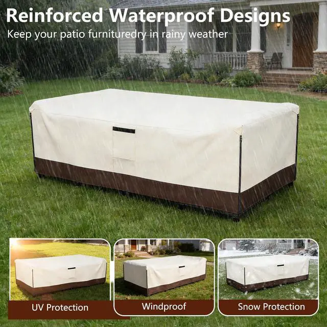 Alt view image 6 of 7 - Patio Furniture Covers Waterproof,600D Heavy Duty Patio Cover for 6/7/8 PCS Sets Sectional Sofa Couch Dining Rocking Swivel Chairs Ottomans Coffee Table,110L x 84W x 28H inch Beige & Brown