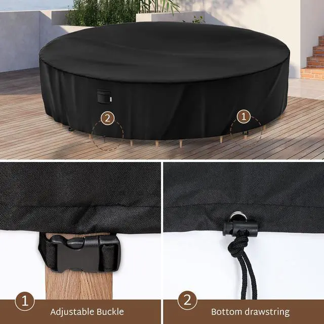 Alt view image 3 of 7 - Round Patio Furniture Cover 132 x 34 inch, 11 ft, Outdoor Waterproof and Weatherproof for Garden Table and Chairs, Heavy Duty 600D, fit 132, 130, 128, 126 Diameter