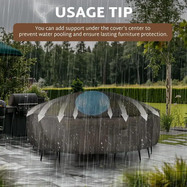 Alt view image 6 of 7 - Round Patio Furniture Cover 132 x 34 inch, 11 ft, Outdoor Waterproof and Weatherproof for Garden Table and Chairs, Heavy Duty 600D, fit 132, 130, 128, 126 Diameter