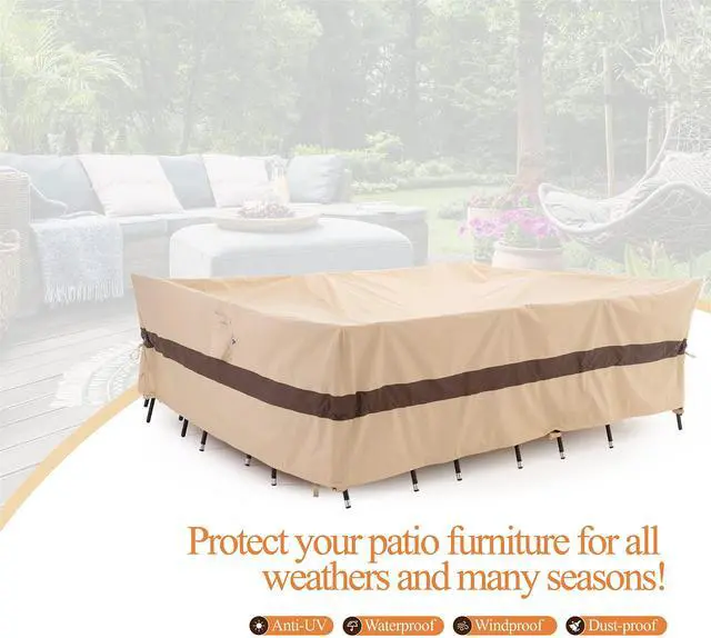 Alt view image 7 of 7 - XL Waterproof Patio Furniture Set Cover, 126x84x31, Beige & Coffee