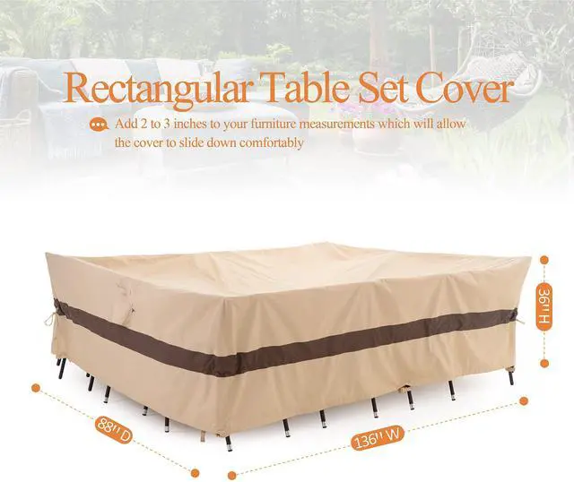 Alt view image 5 of 7 - Large Waterproof Patio Table Cover, 136x88x36in, Beige & Coffee