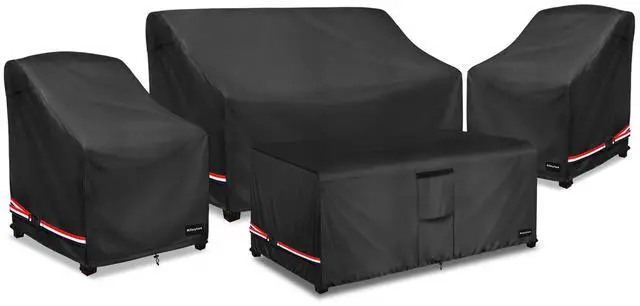 Main image of Patio Furniture Set Covers,4 Pcs 600D Heavy Duty 100% Waterproof Outdoor Furniture Cover,Fit Patio Loveseat, Chair and Coffee Table (Black,Medium)