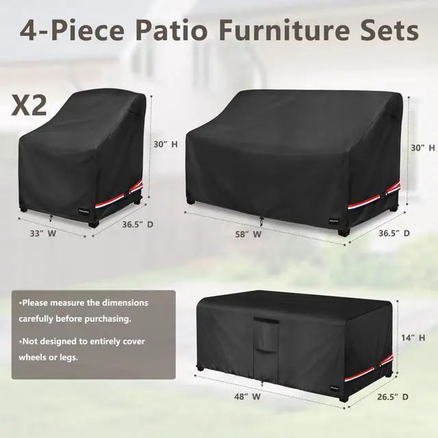 Alt view image 2 of 7 - Patio Furniture Set Covers,4 Pcs 600D Heavy Duty 100% Waterproof Outdoor Furniture Cover,Fit Patio Loveseat, Chair and Coffee Table (Black,Medium)
