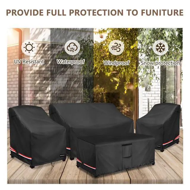 Alt view image 7 of 7 - Patio Furniture Set Covers,4 Pcs 600D Heavy Duty 100% Waterproof Outdoor Furniture Cover,Fit Patio Loveseat, Chair and Coffee Table (Black,Medium)
