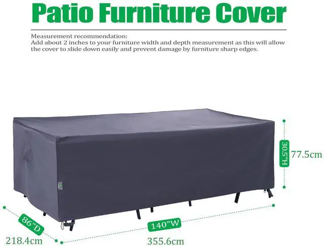Alt view image 2 of 6 - Extra Large Patio Furniture Cover, Grey, 140"W x 86"D x 30.5"H
