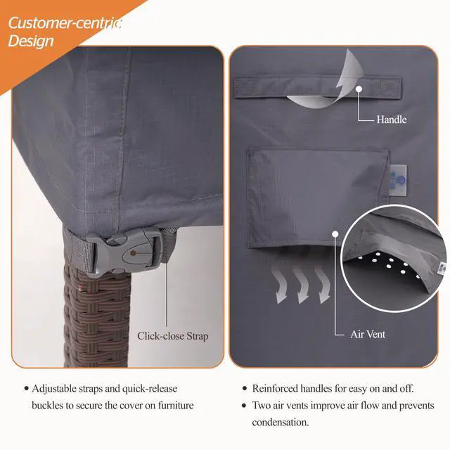 Alt view image 5 of 7 - Extra Large Waterproof Patio Furniture Set Cover, 180x96x36, Grey