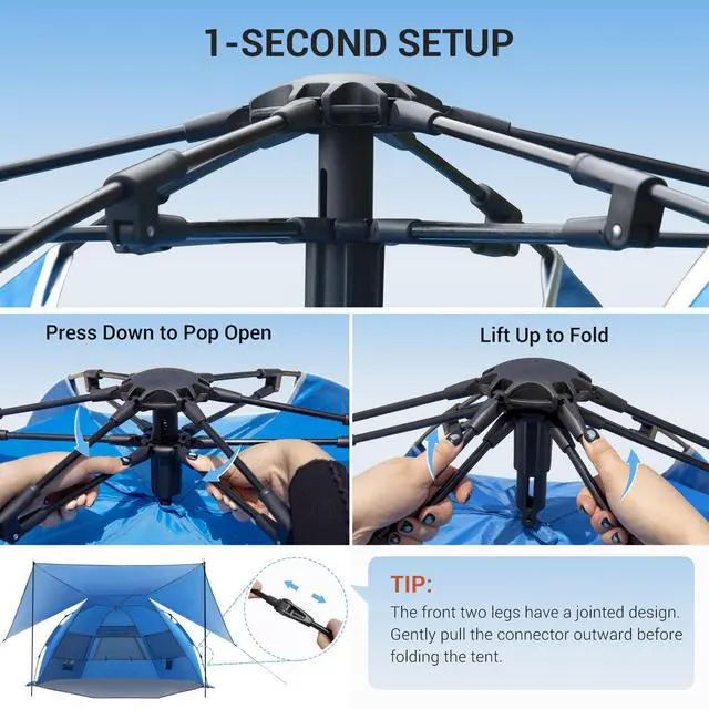 Alt view image 3 of 7 - CumbreX Beach Tent with 360° Removable Canopy, 4-6 Person Pop Up Sun Shade Shelter, UPF 50+ Automated Installation Double Silver Coating Portable Lightweight Beach Cabana for Beach/Outdoor