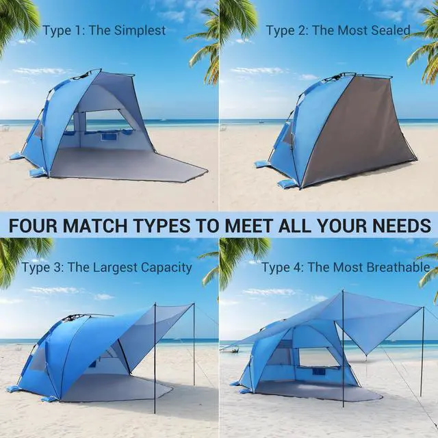 Alt view image 4 of 7 - CumbreX Beach Tent with 360° Removable Canopy, 4-6 Person Pop Up Sun Shade Shelter, UPF 50+ Automated Installation Double Silver Coating Portable Lightweight Beach Cabana for Beach/Outdoor
