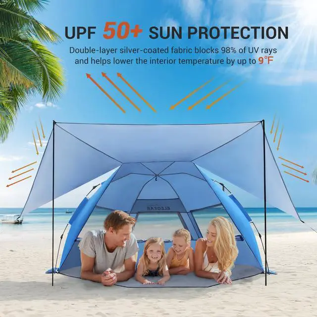 Alt view image 5 of 7 - CumbreX Beach Tent with 360° Removable Canopy, 4-6 Person Pop Up Sun Shade Shelter, UPF 50+ Automated Installation Double Silver Coating Portable Lightweight Beach Cabana for Beach/Outdoor