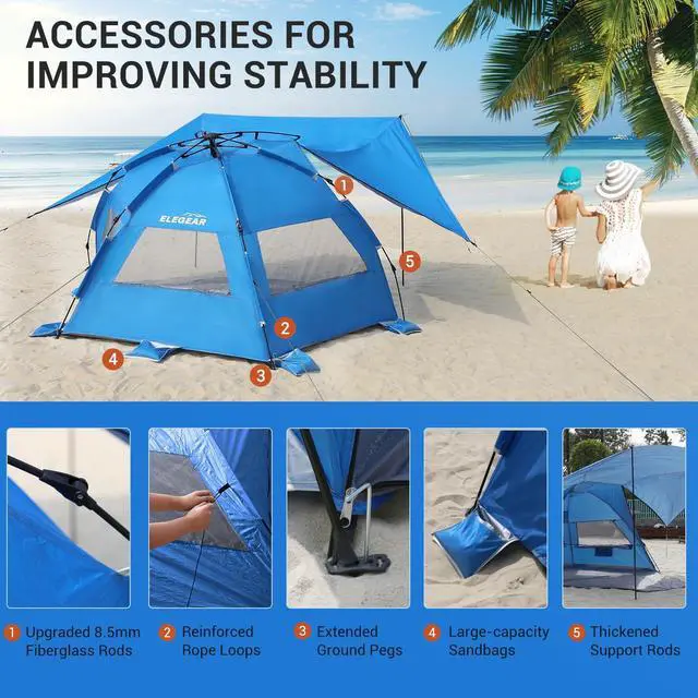 Alt view image 6 of 7 - CumbreX Beach Tent with 360° Removable Canopy, 4-6 Person Pop Up Sun Shade Shelter, UPF 50+ Automated Installation Double Silver Coating Portable Lightweight Beach Cabana for Beach/Outdoor