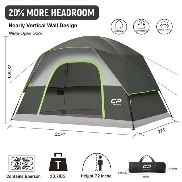 Alt view image 2 of 7 - Tent 6 Person, Waterproof Windproof Double Layer Family Dome Tent, Easy Setup with Large Mesh Windows & Wide Door for Camping