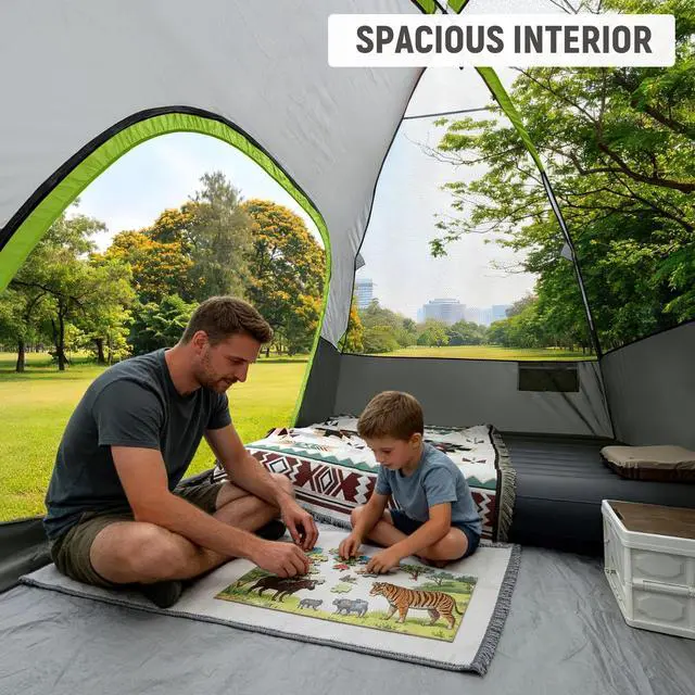 Alt view image 3 of 7 - Tent 6 Person, Waterproof Windproof Double Layer Family Dome Tent, Easy Setup with Large Mesh Windows & Wide Door for Camping