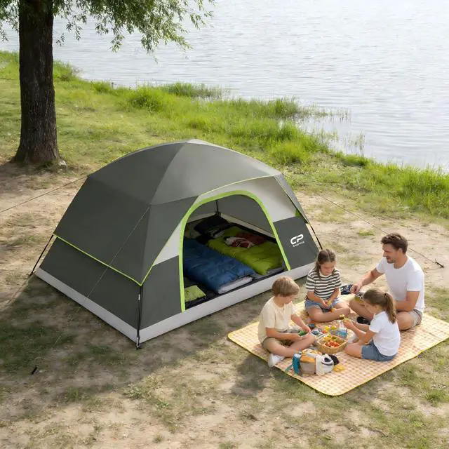 Alt view image 4 of 7 - Tent 6 Person, Waterproof Windproof Double Layer Family Dome Tent, Easy Setup with Large Mesh Windows & Wide Door for Camping