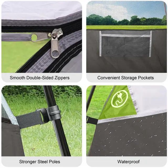 Alt view image 5 of 7 - Tent 6 Person, Waterproof Windproof Double Layer Family Dome Tent, Easy Setup with Large Mesh Windows & Wide Door for Camping