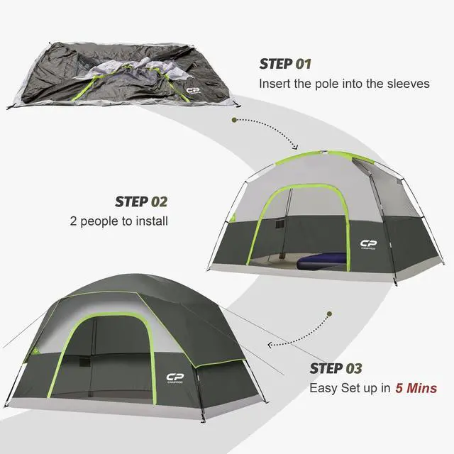Alt view image 6 of 7 - Tent 6 Person, Waterproof Windproof Double Layer Family Dome Tent, Easy Setup with Large Mesh Windows & Wide Door for Camping