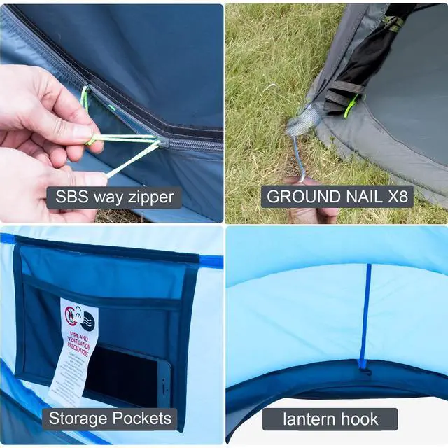 Alt view image 4 of 6 - Pop Up Tents for Camping 4 Person Waterproof Popup Tent Camping Easy Up Camping Tents Instant Four Person Tent Easy