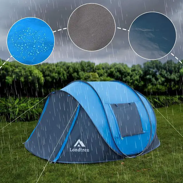 Alt view image 5 of 6 - Pop Up Tents for Camping 4 Person Waterproof Popup Tent Camping Easy Up Camping Tents Instant Four Person Tent Easy