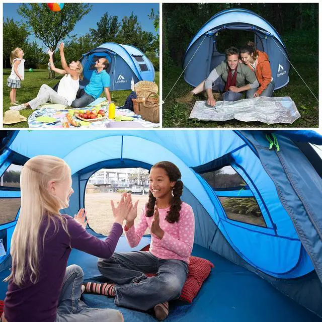 Alt view image 6 of 6 - Pop Up Tents for Camping 4 Person Waterproof Popup Tent Camping Easy Up Camping Tents Instant Four Person Tent Easy