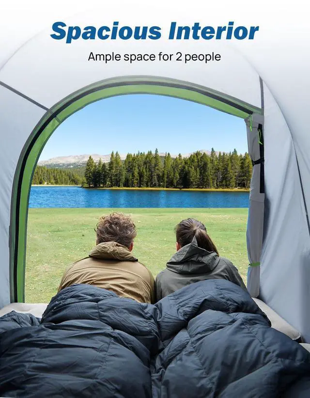Alt view image 3 of 7 - Pickup Truck Tent 5ft 2.0, Waterproof PU2000mm Double Layer for 2 Person, Portable Truck Bed Tent with Rainfly, Green, Aluminum Pole