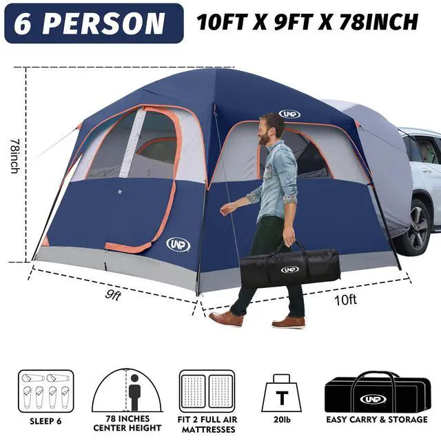 Alt view image 2 of 7 - SUV Tent for Camping, 6-Person Car Camping, SUV Tailgate Tent for Outdoor, Easy Set Up with Rainfly 10'x9'x78in(H) (Navy Blue)