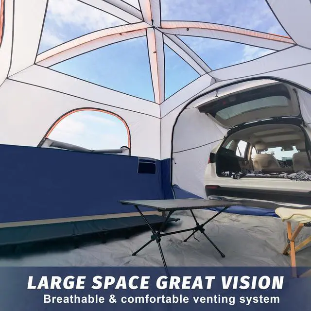 Alt view image 5 of 7 - SUV Tent for Camping, 6-Person Car Camping, SUV Tailgate Tent for Outdoor, Easy Set Up with Rainfly 10'x9'x78in(H) (Navy Blue)