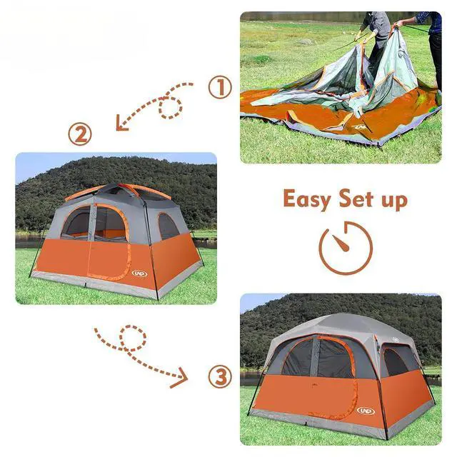 Alt view image 4 of 7 - Tents 6 Person Waterproof Windproof Easy Setup,Double Layer Family Camping Tent with 1 Mesh Door & 5 Large Mesh Windows -10'X9'X78in(H) Orange