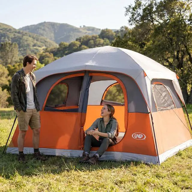 Alt view image 6 of 7 - Tents 6 Person Waterproof Windproof Easy Setup,Double Layer Family Camping Tent with 1 Mesh Door & 5 Large Mesh Windows -10'X9'X78in(H) Orange