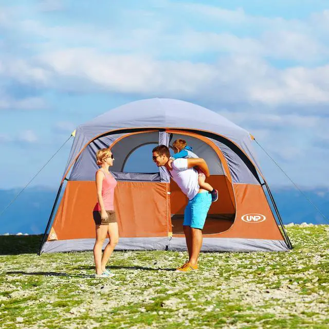 Alt view image 7 of 7 - Tents 6 Person Waterproof Windproof Easy Setup,Double Layer Family Camping Tent with 1 Mesh Door & 5 Large Mesh Windows -10'X9'X78in(H) Orange