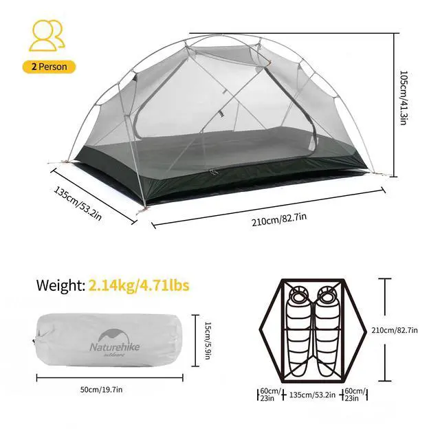 Alt view image 2 of 7 - Mongar 2 Person Backpacking Tent, 3 Season Camping Tent Ultralight Double Layer Free Standing Two Person Tents for Camping Hiking Cycling