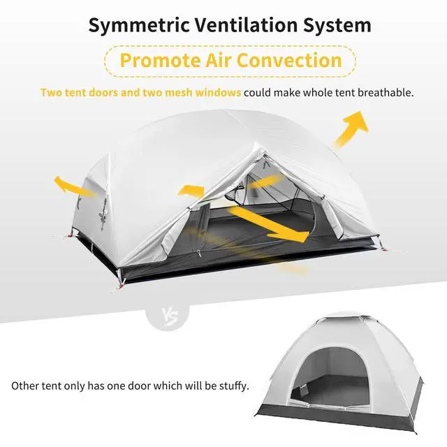Alt view image 3 of 7 - Mongar 2 Person Backpacking Tent, 3 Season Camping Tent Ultralight Double Layer Free Standing Two Person Tents for Camping Hiking Cycling
