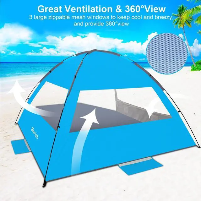 Alt view image 4 of 7 - Beach Tent Sun Shelter for 3/4/6/8/10 Person with UPF 50 UV Protection, Lightweight & Easy Setup Beach Shade Canopy, Portable Beach Shade Tent Beach Cabana