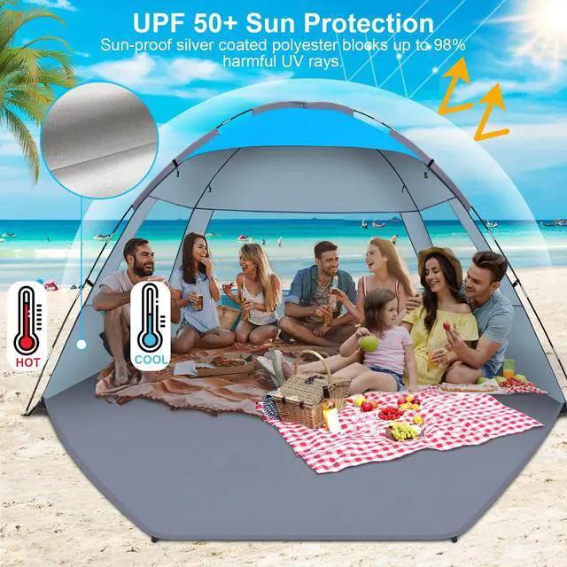 Alt view image 3 of 7 - Beach Tent Sun Shelter for 3/4/6/8/10 Person with UPF 50 UV Protection, Lightweight & Easy Setup Beach Shade Canopy, Portable Beach Shade Tent Beach Cabana