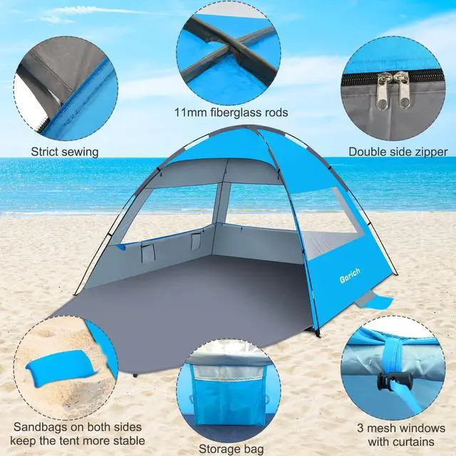 Alt view image 5 of 7 - Beach Tent Sun Shelter for 3/4/6/8/10 Person with UPF 50 UV Protection, Lightweight & Easy Setup Beach Shade Canopy, Portable Beach Shade Tent Beach Cabana