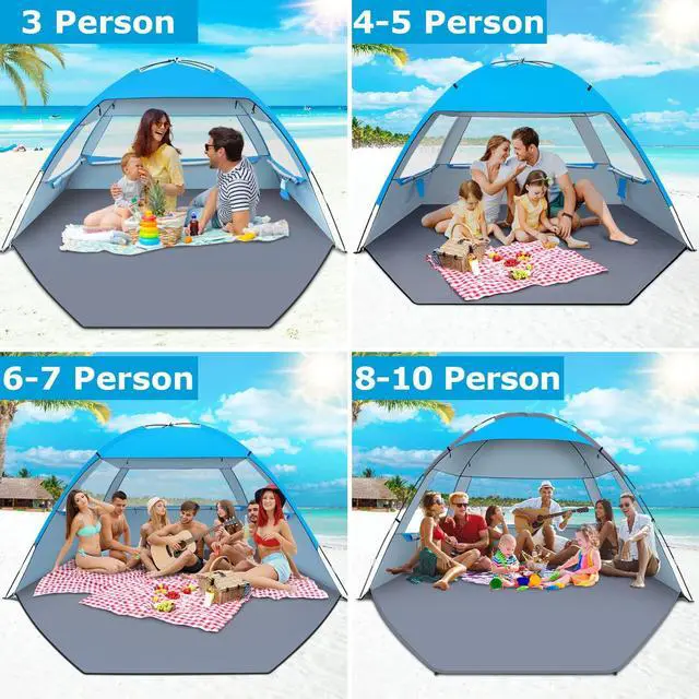 Alt view image 7 of 7 - Beach Tent Sun Shelter for 3/4/6/8/10 Person with UPF 50 UV Protection, Lightweight & Easy Setup Beach Shade Canopy, Portable Beach Shade Tent Beach Cabana