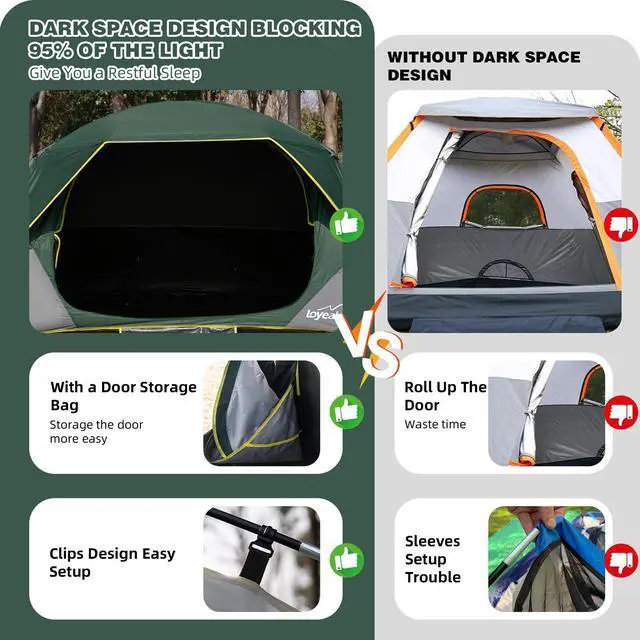 Alt view image 2 of 7 - 4 Person Blackout Camping Tent, Easy Setup Waterproof Family Dome Tent for Camping with Rainfly, Portable Double Layer Large Family Tent for Outdoor Camping&Hiking
