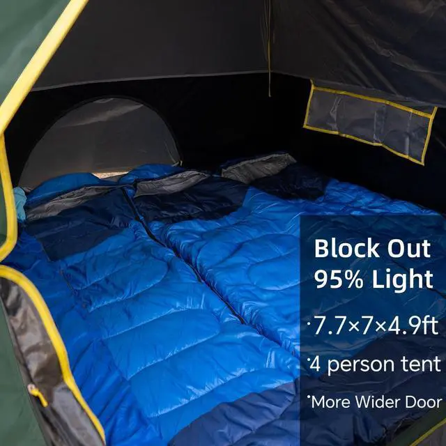 Alt view image 3 of 7 - 4 Person Blackout Camping Tent, Easy Setup Waterproof Family Dome Tent for Camping with Rainfly, Portable Double Layer Large Family Tent for Outdoor Camping&Hiking