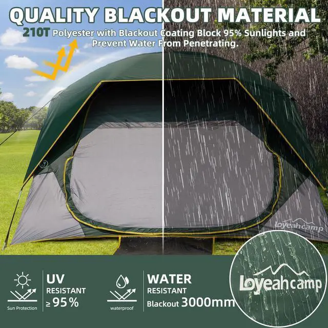 Alt view image 4 of 7 - 4 Person Blackout Camping Tent, Easy Setup Waterproof Family Dome Tent for Camping with Rainfly, Portable Double Layer Large Family Tent for Outdoor Camping&Hiking